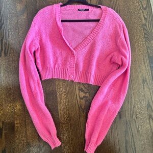 nasty gal pink crop cardigan sweater